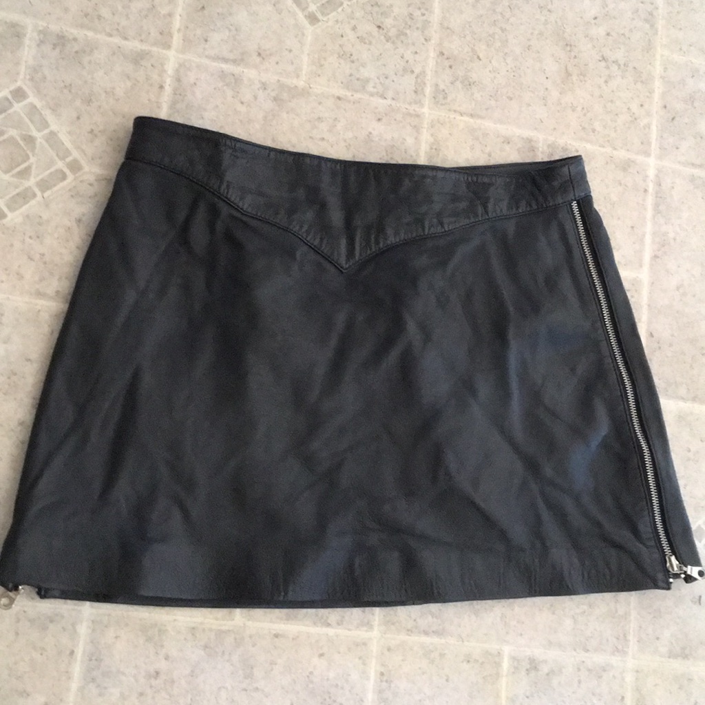 First Genuine Leather Real Leather Double Side Zipper Mini Skirt